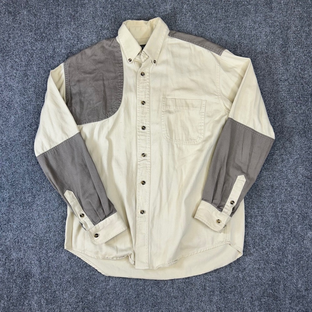 Roper Range Gear Mens Small Shooting Shirt Cotton Twill Quilted Patch Tan Grey - Picture 1 of 8